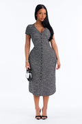 Nora V Neck Plaid Midi Dress - Black/combo