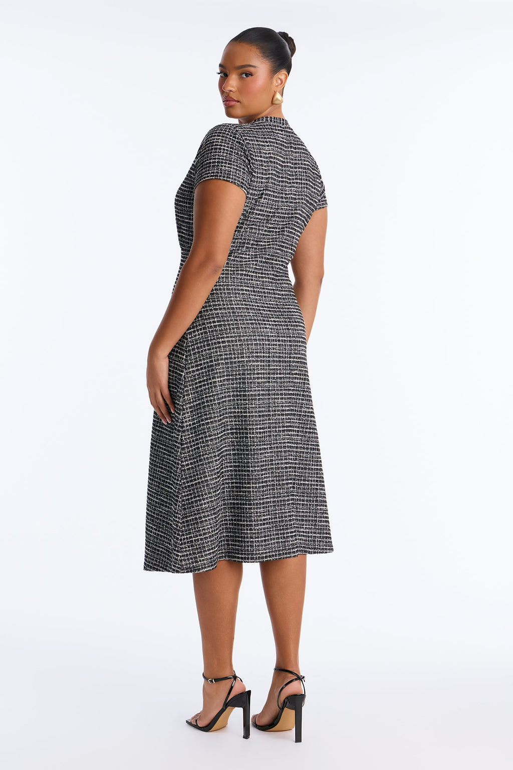 Nora V Neck Plaid Midi Dress - Black/combo