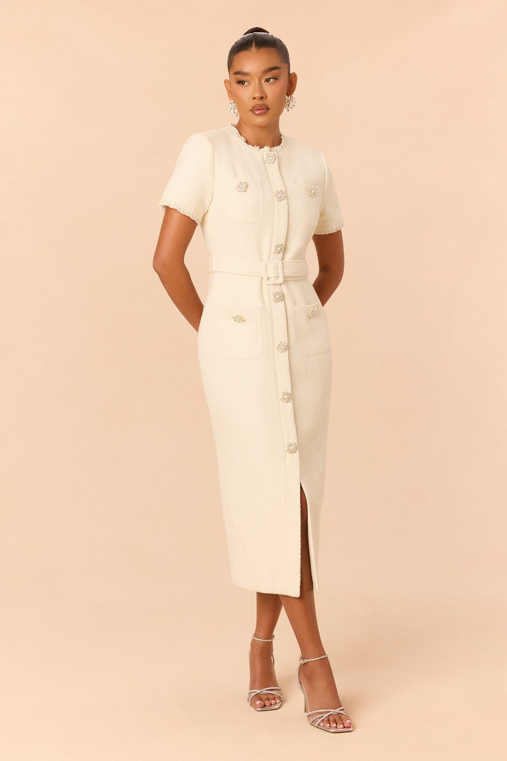 Melanie Tweed Midi Dress - Ivory