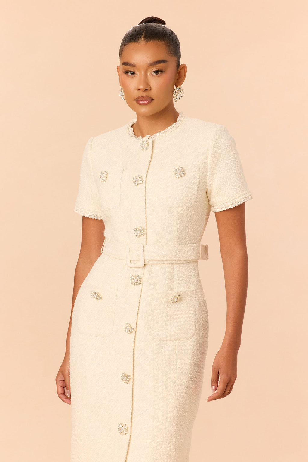 Melanie Tweed Midi Dress - Ivory