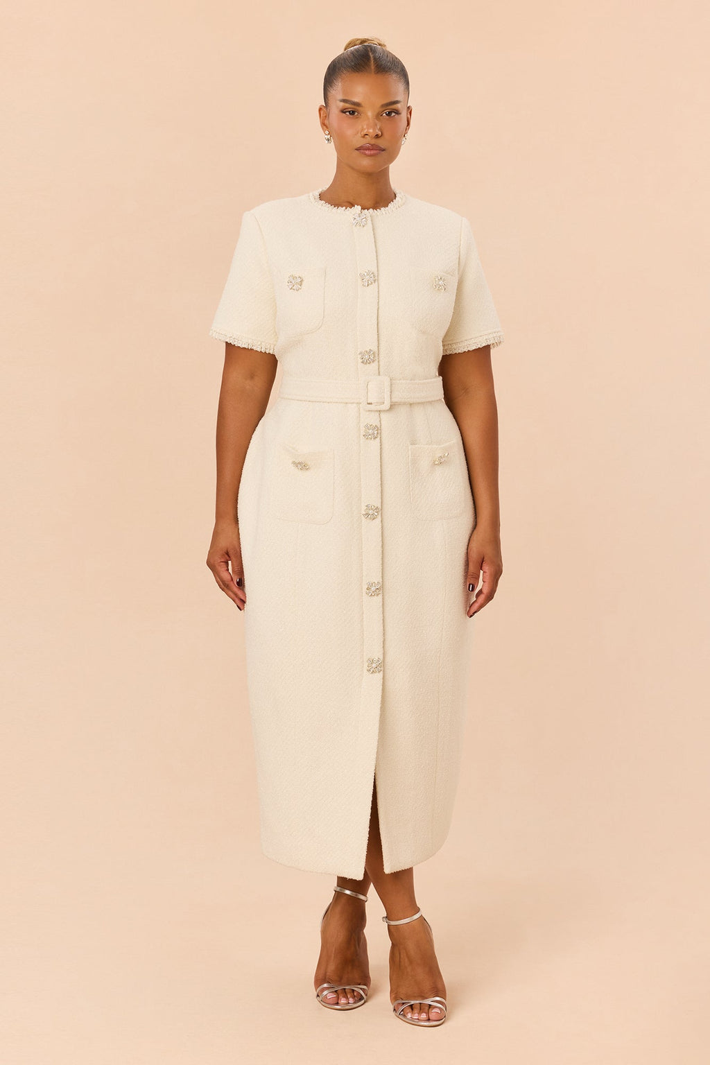 Melanie Tweed Midi Dress - Ivory