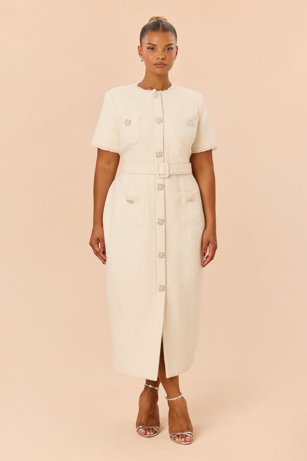 Melanie Tweed Midi Dress - Ivory