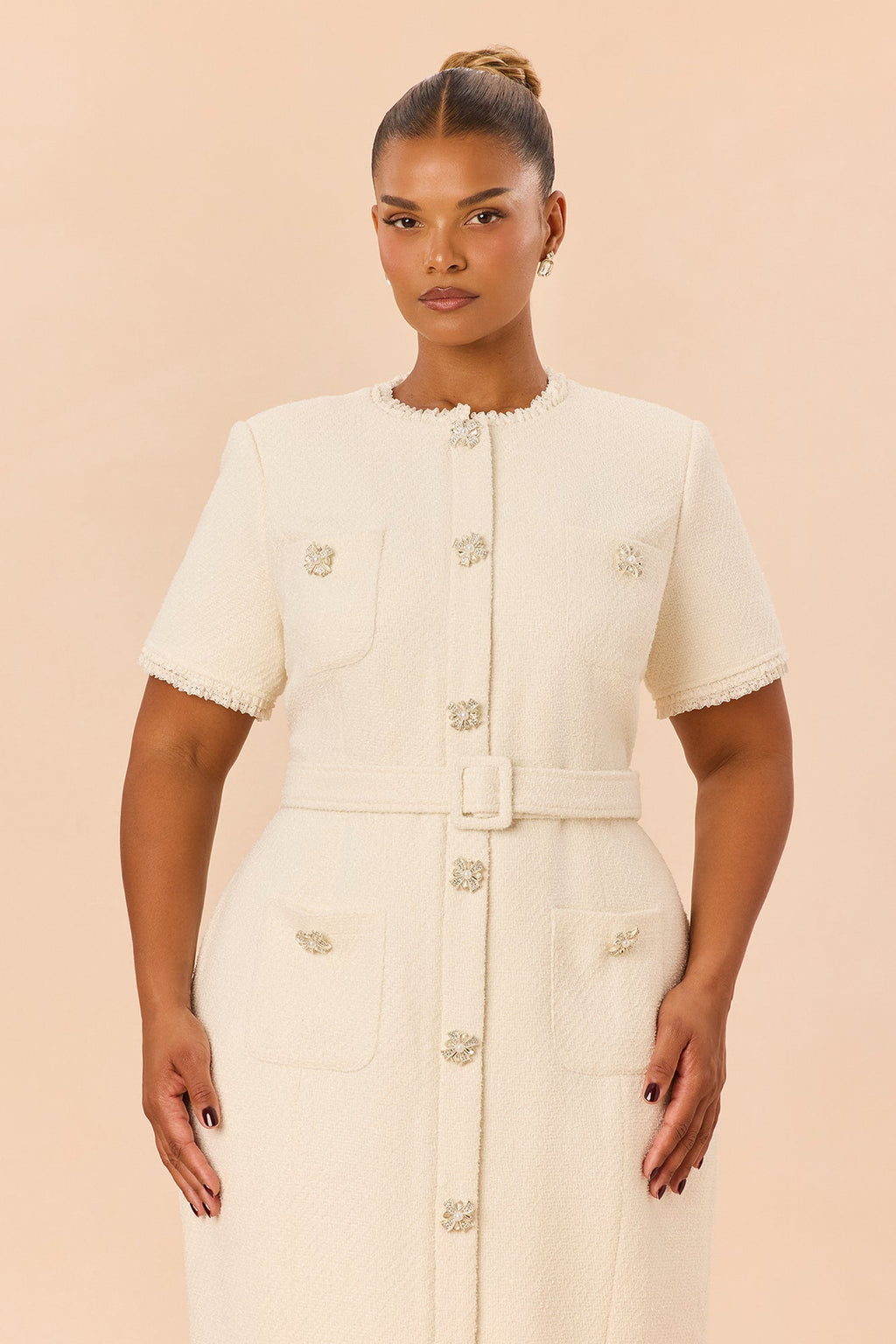 Melanie Tweed Midi Dress - Ivory