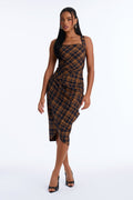 Pretty In Plaid Draped Midi Dress - Black/combo