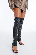 Right Energy Thigh High Thong Heeled Boots - Black