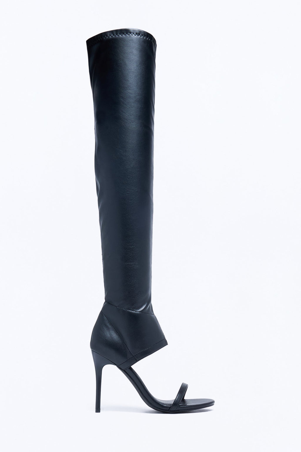 Right Energy Thigh High Thong Heeled Boots - Black