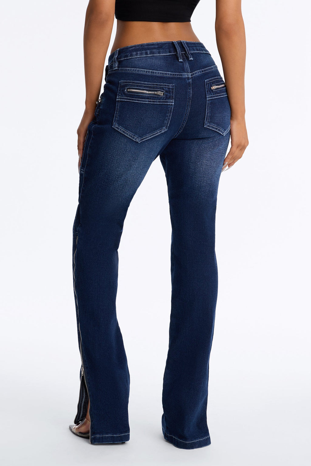 Split Decision Zipped Moto Skinny Jeans - Dark Wash