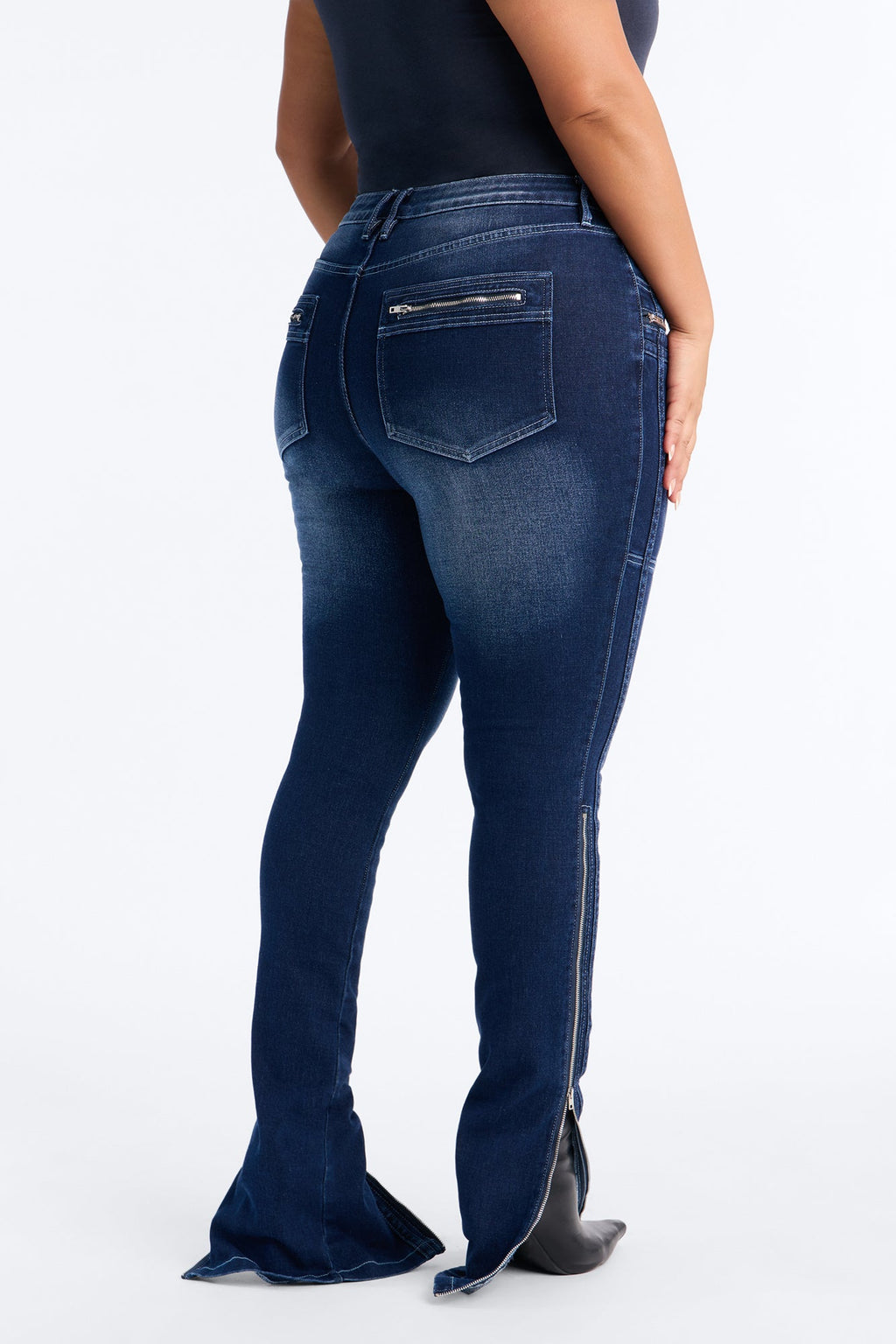 Split Decision Zipped Moto Skinny Jeans - Dark Wash