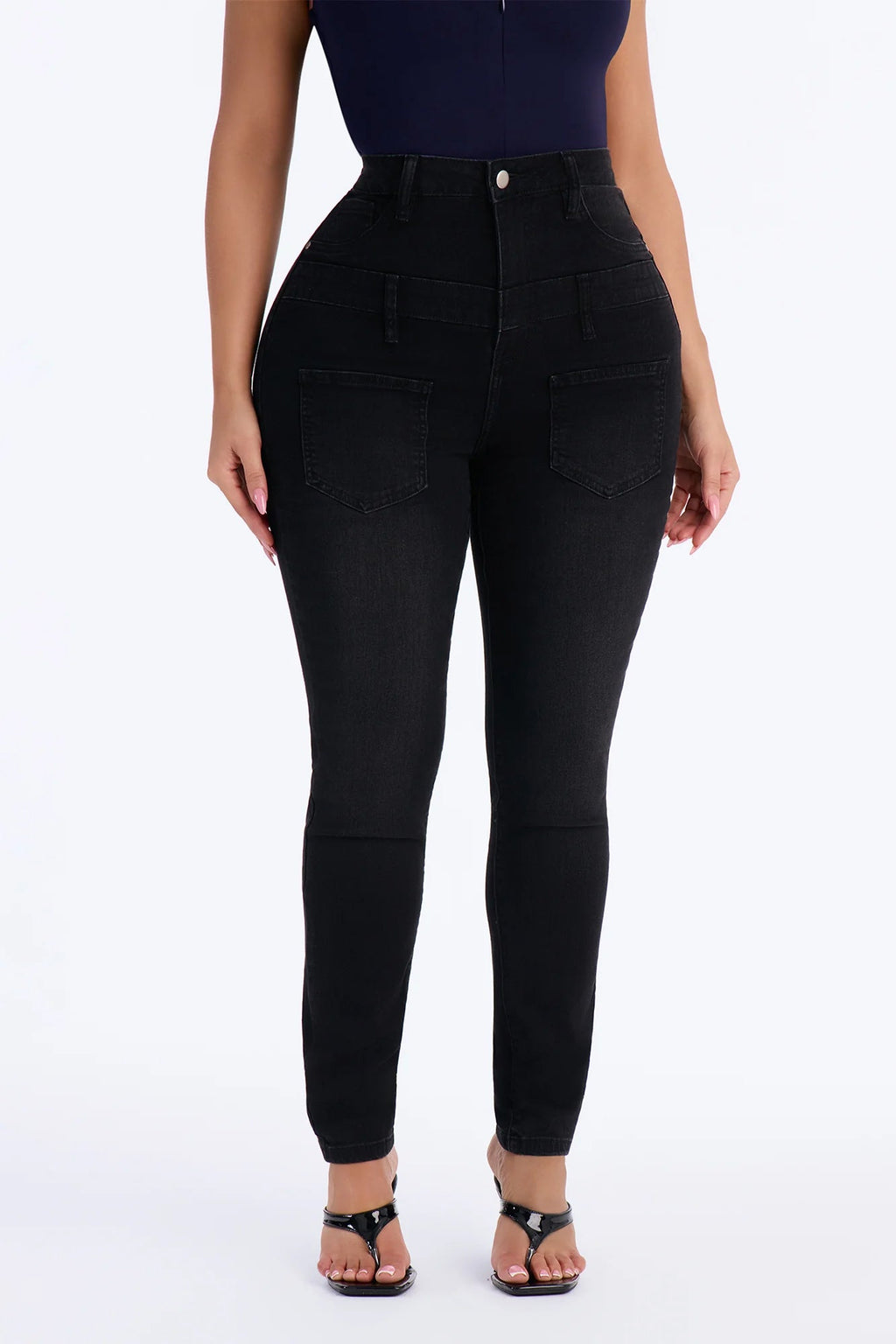 Double Meaning High Rise Stretch Skinny Jeans - Black Wash