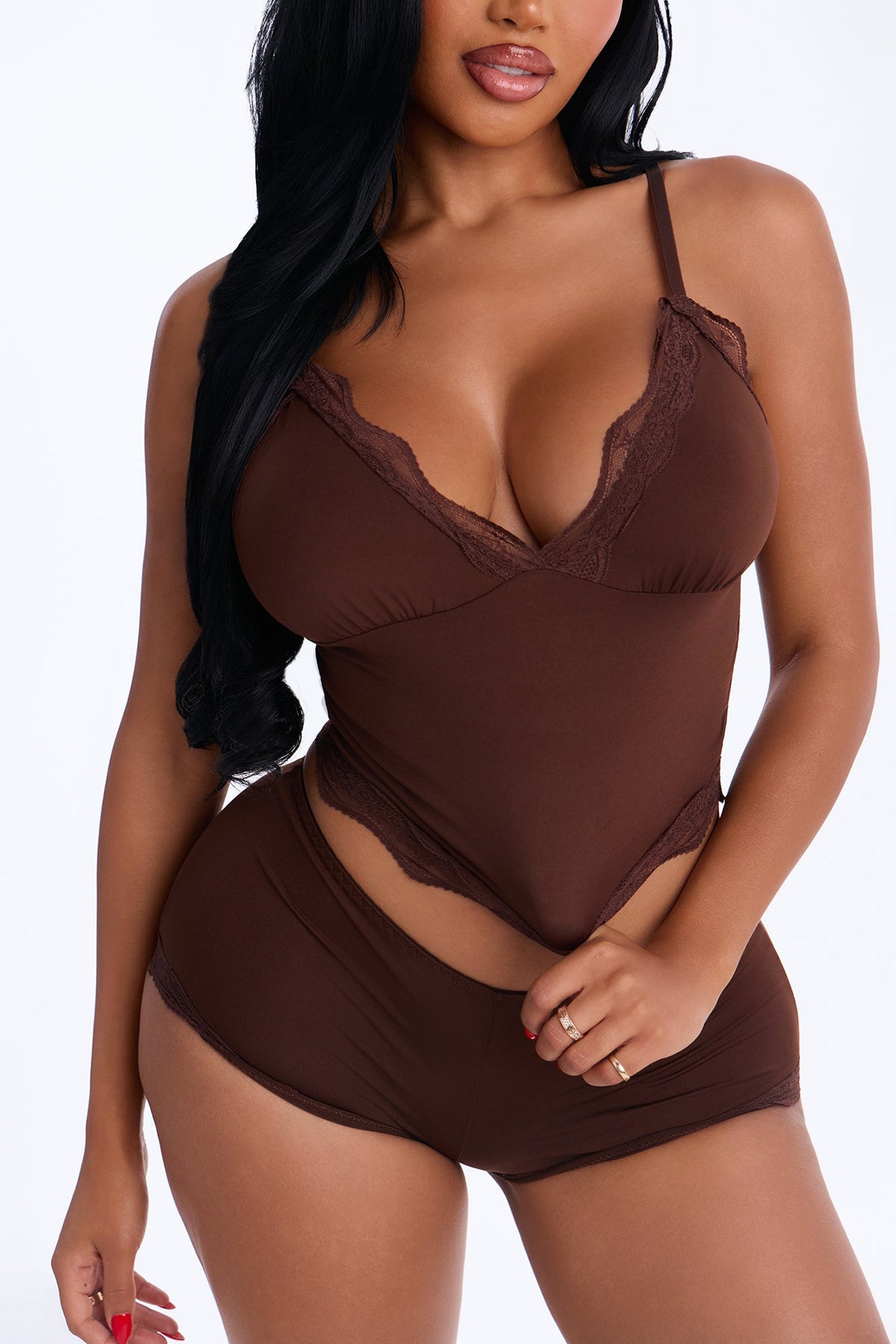 Sugar Plum 2 Piece Cami & Boyshort Set - Espresso