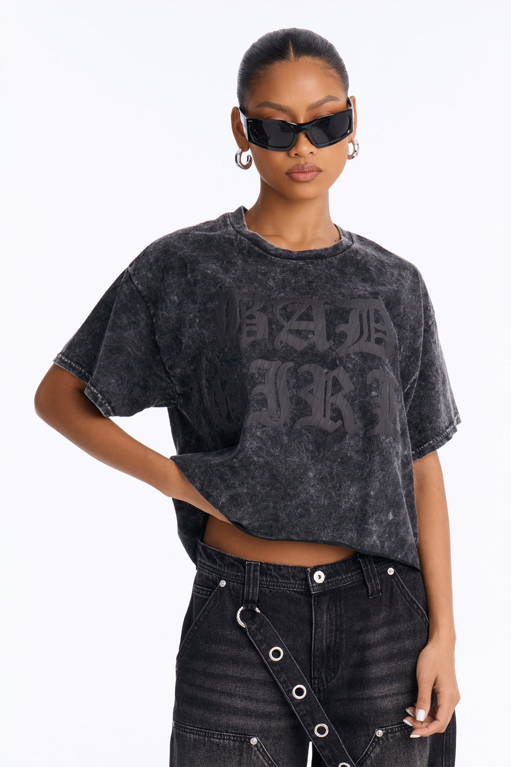 Bad Girl Washed Puff Print Tee - Black