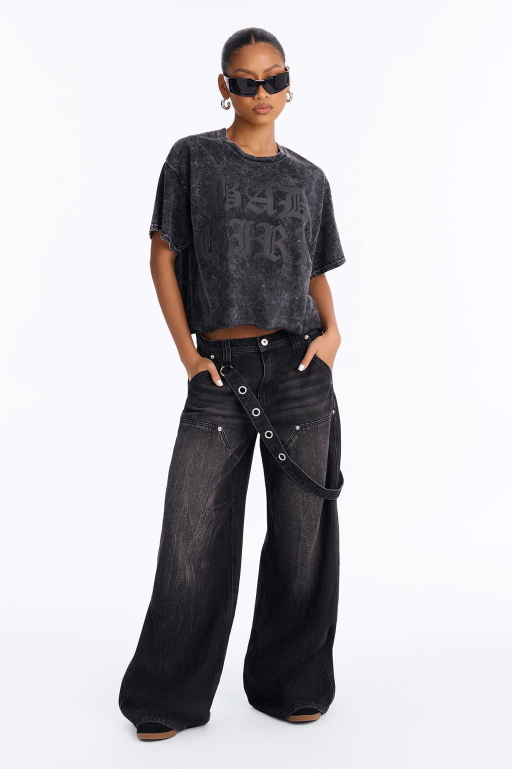 Bad Girl Washed Puff Print Tee - Black