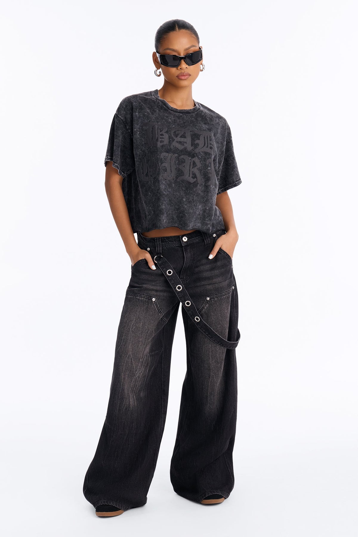 Bad Girl Washed Puff Print Tee - Black