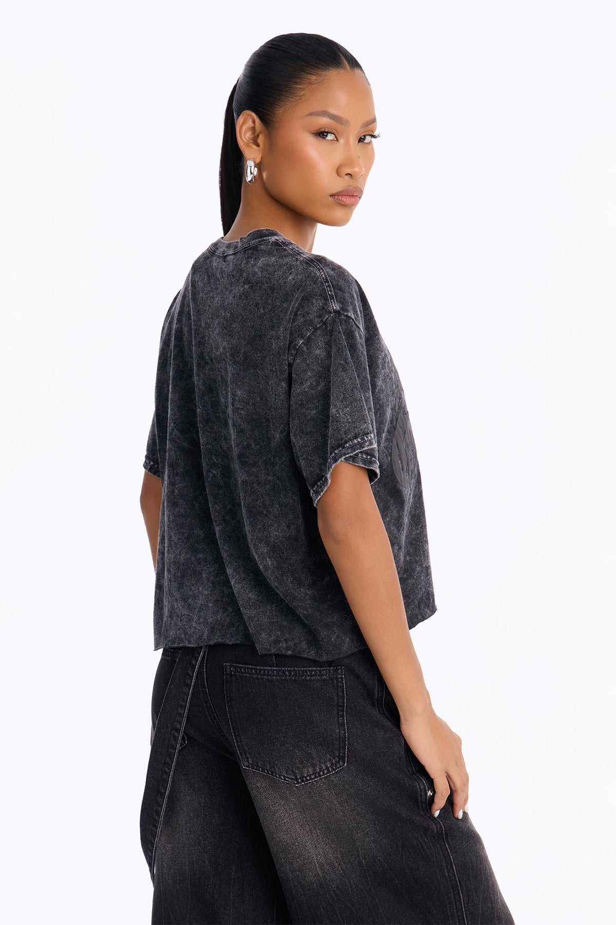 Bad Girl Washed Puff Print Tee - Black