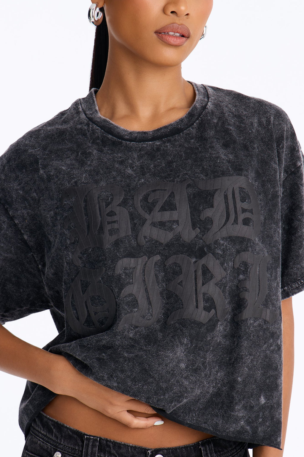 Bad Girl Washed Puff Print Tee - Black