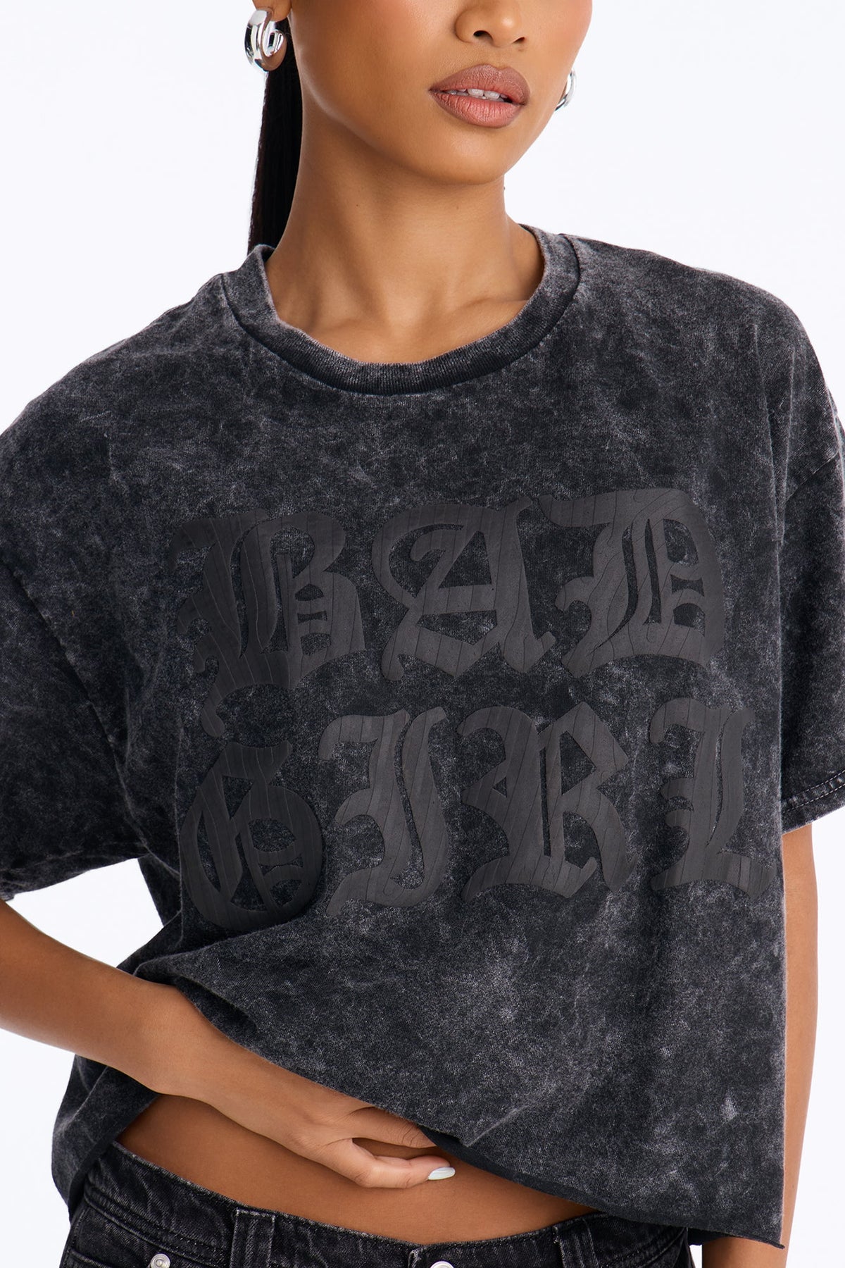 Bad Girl Washed Puff Print Tee - Black