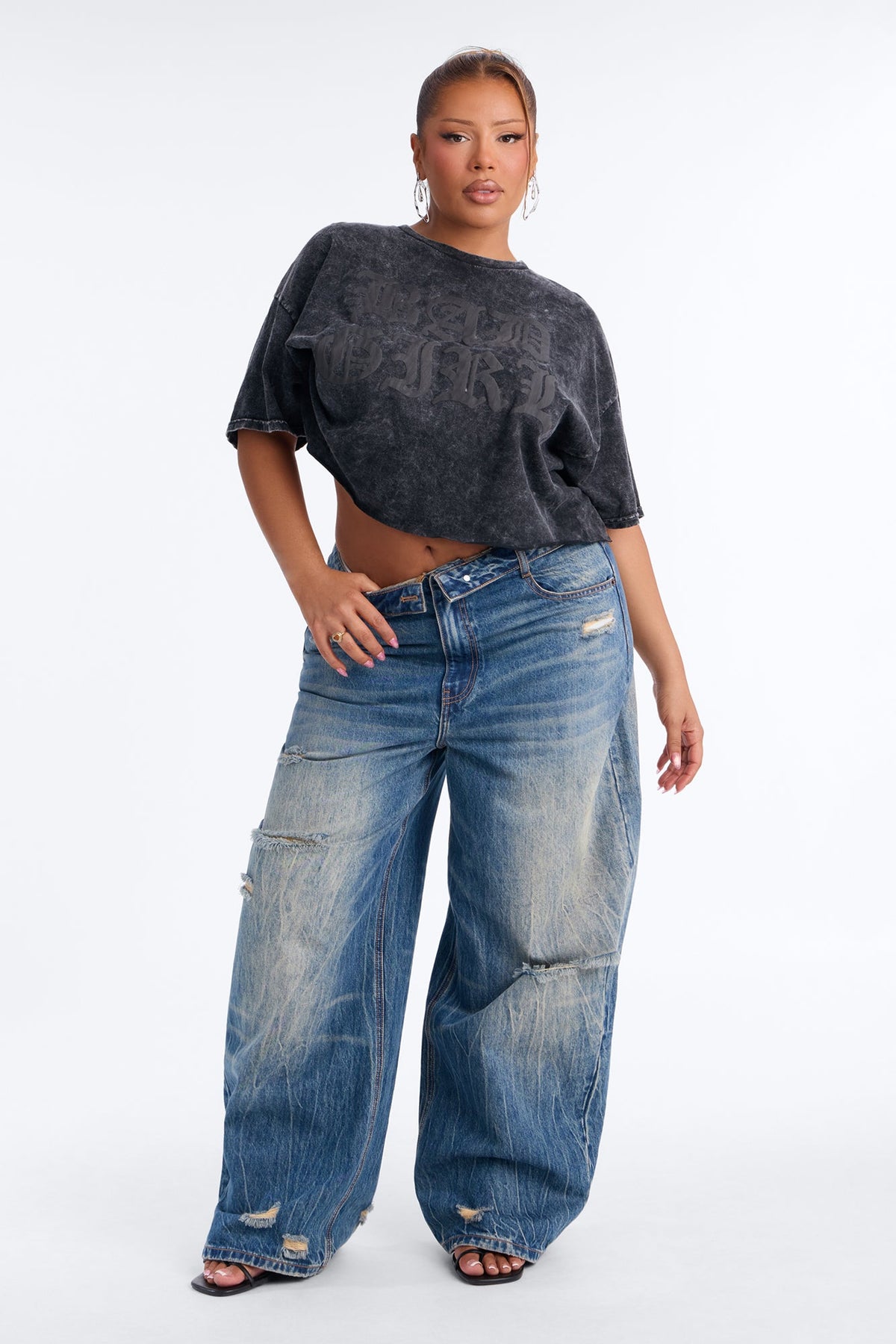 Bad Girl Washed Puff Print Tee - Black