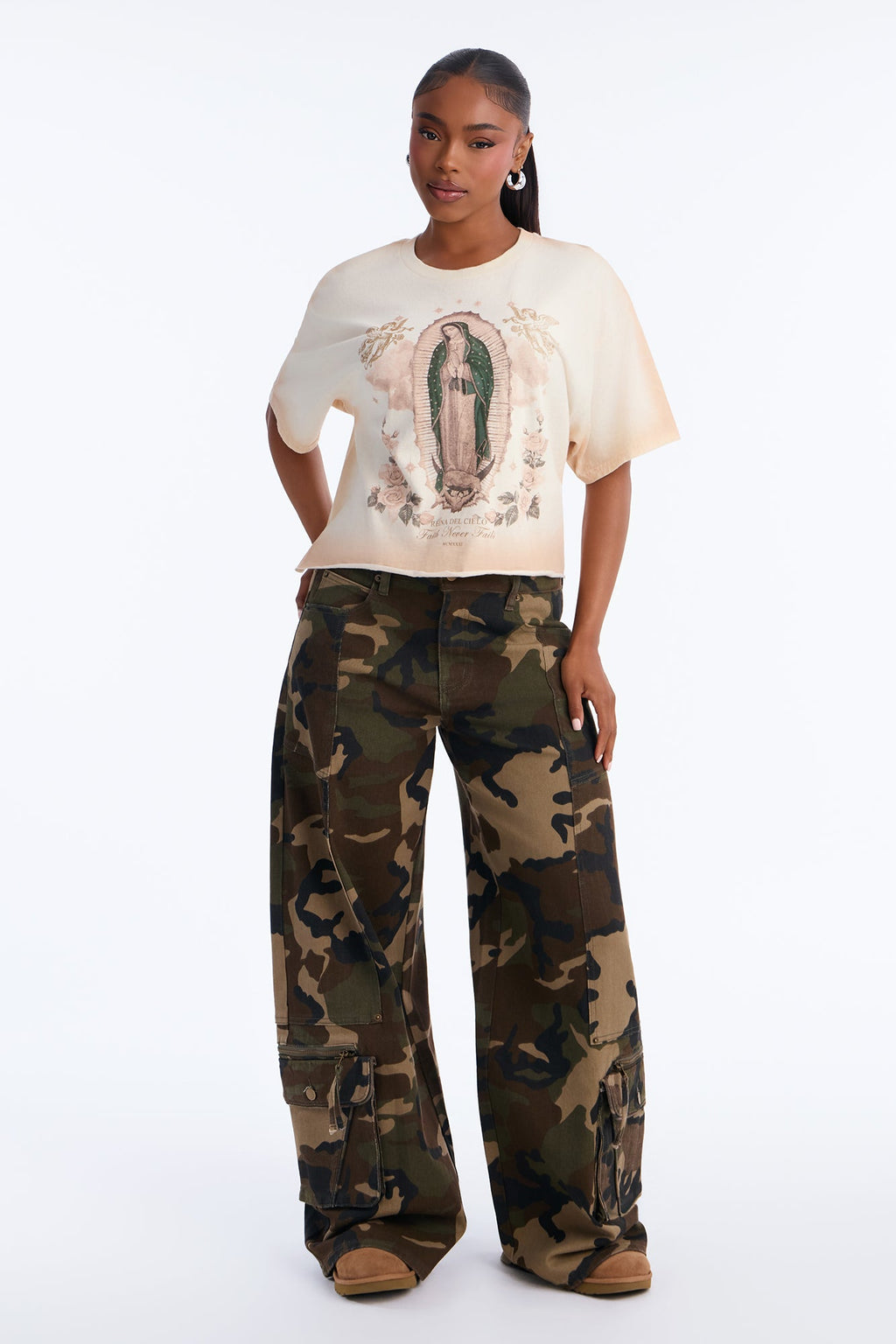 Faith Never Fails Washed Raw Hem Tee - Off White