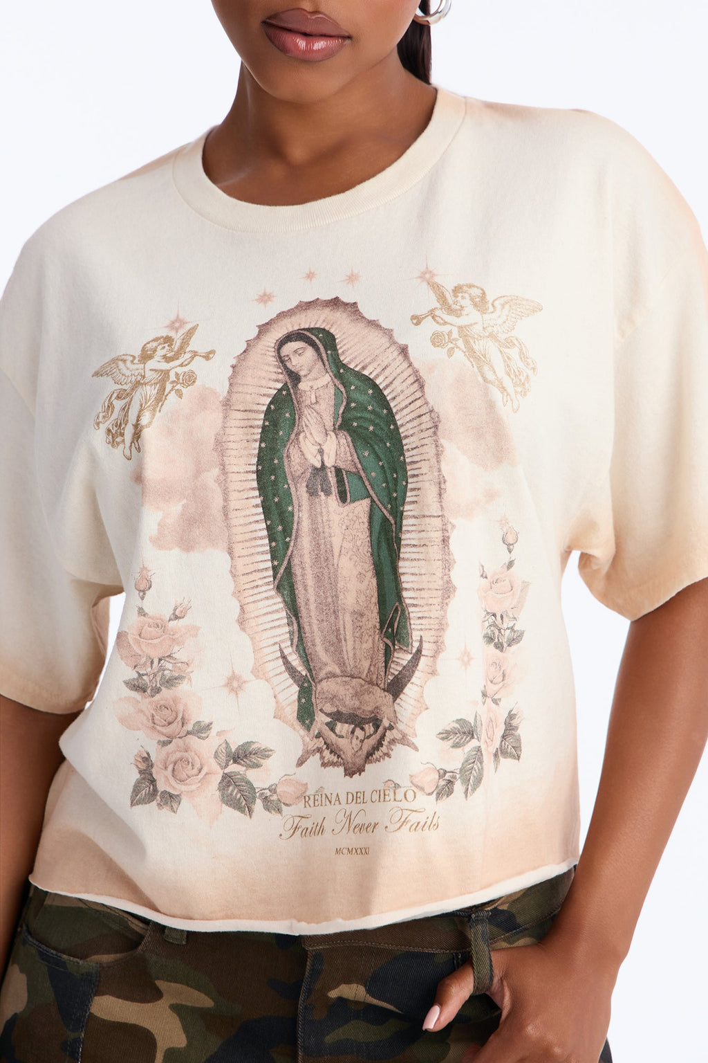 Faith Never Fails Washed Raw Hem Tee - Off White