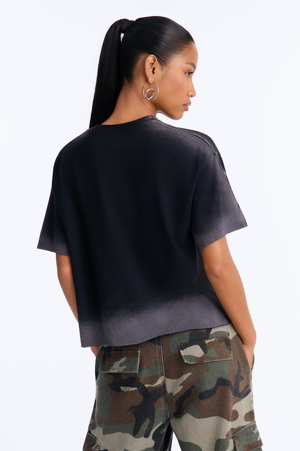 NYC Romance Washed Raw Hem Tee - Black