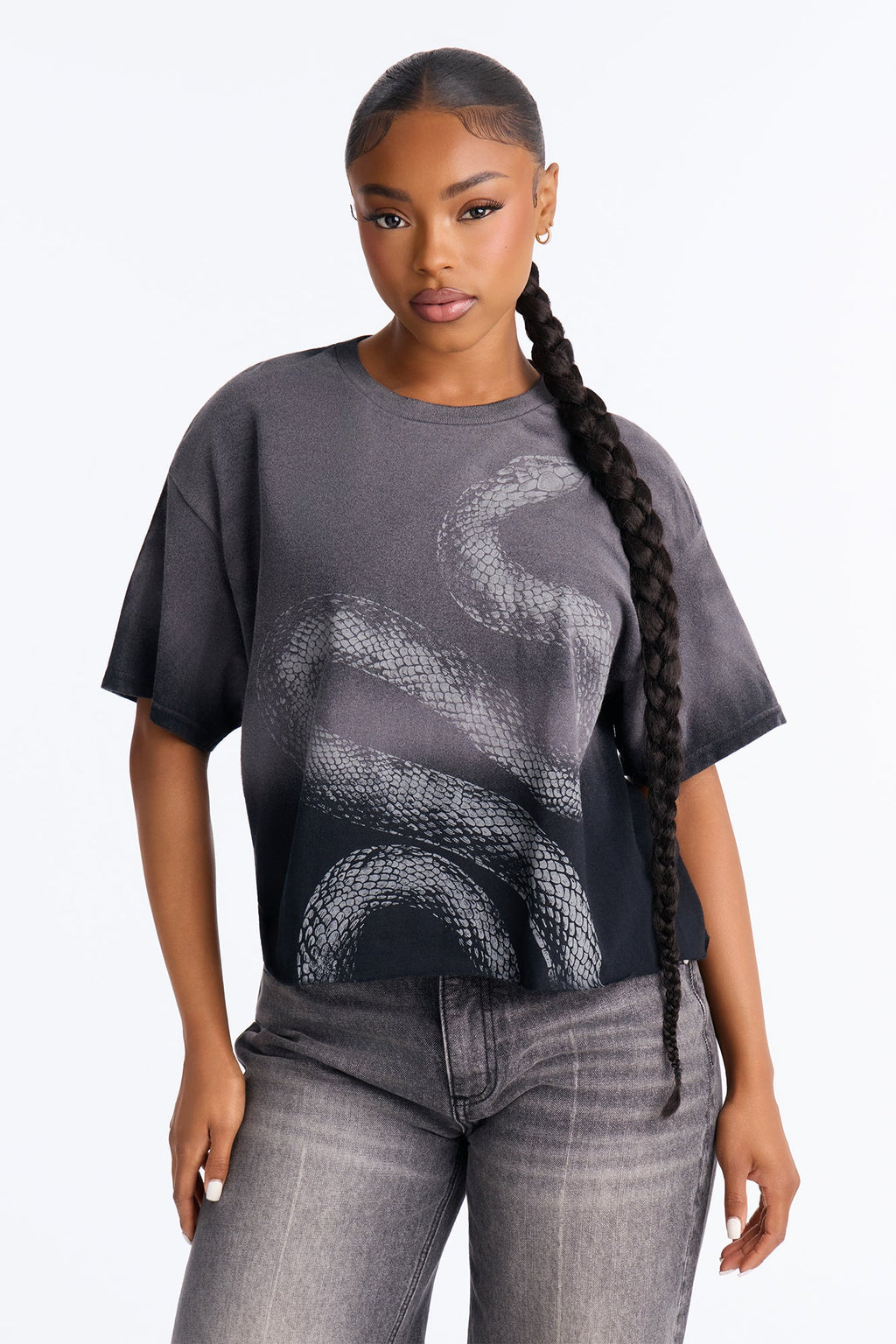 Slither Washed Raw Hem Tee - Black