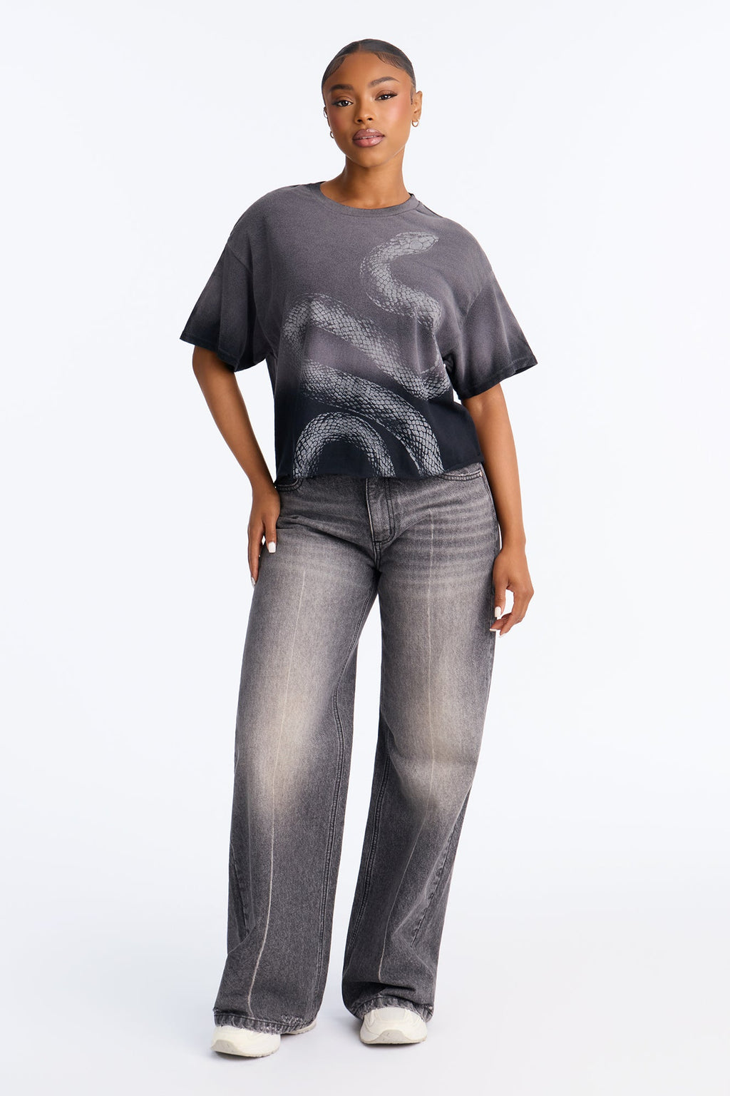 Slither Washed Raw Hem Tee - Black