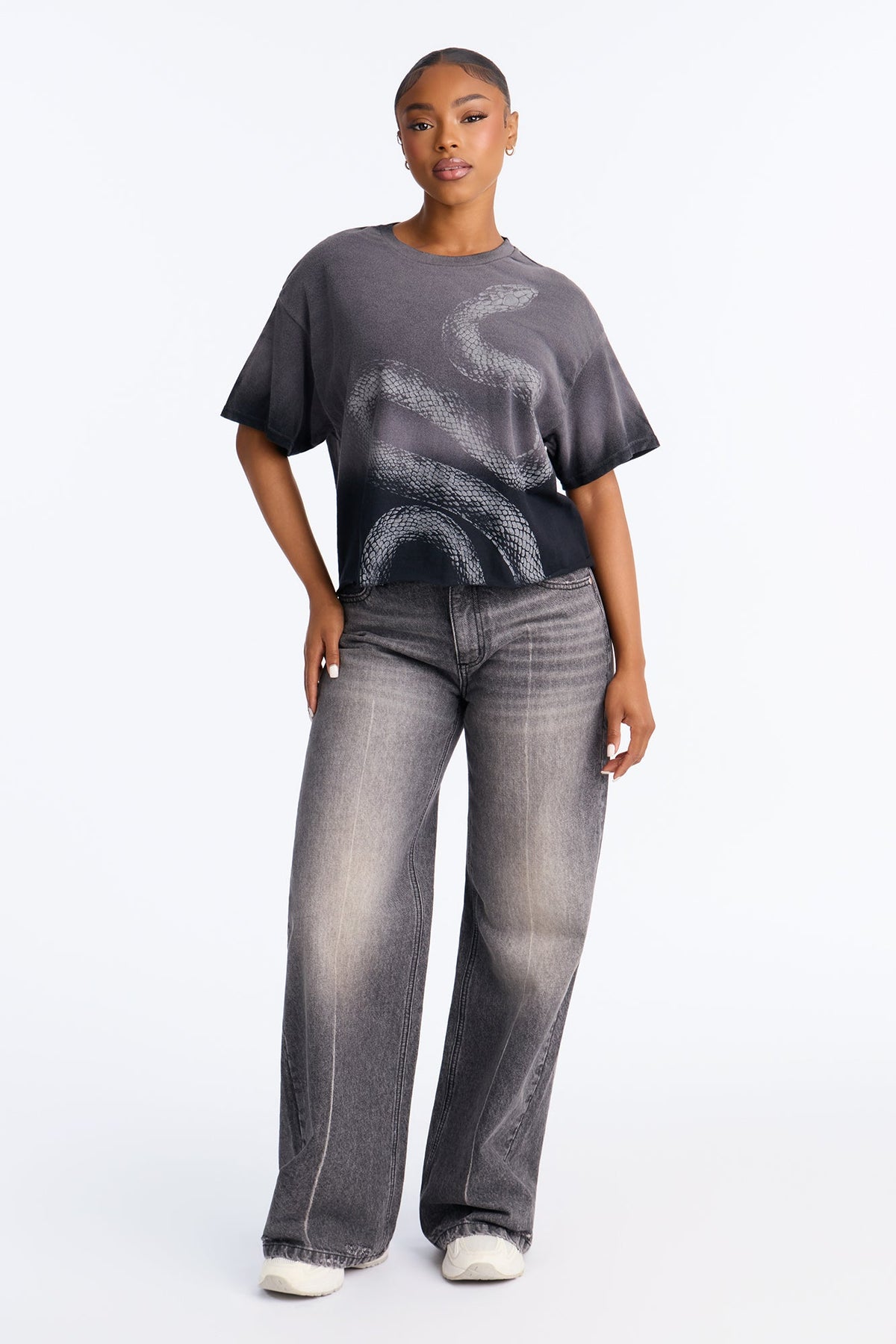 Slither Washed Raw Hem Tee - Black