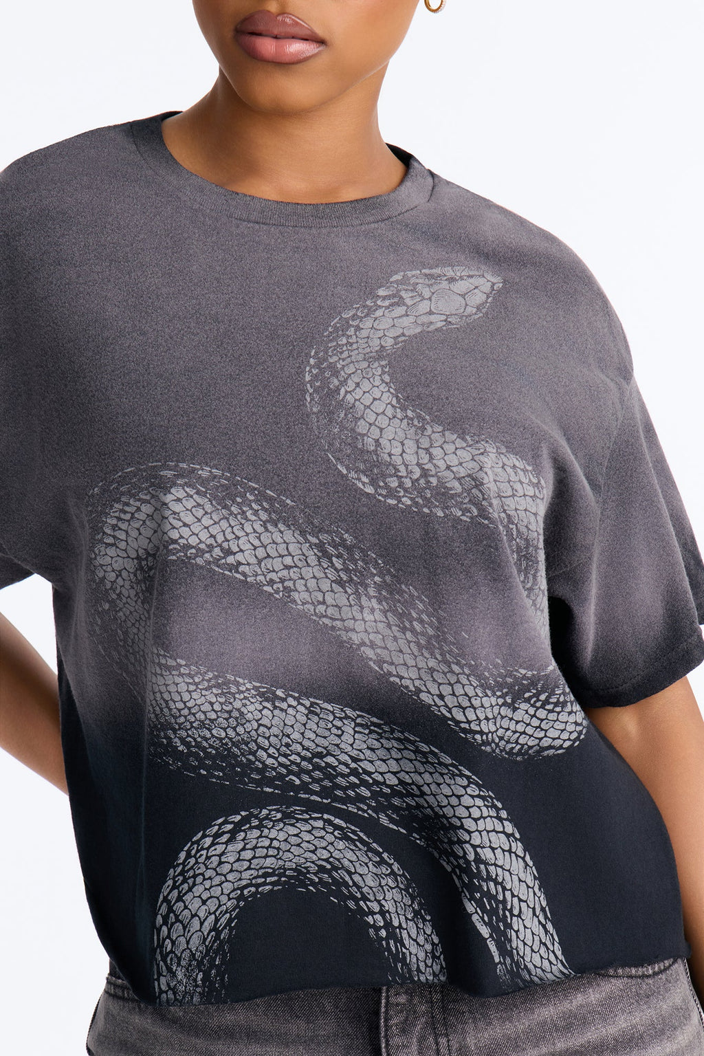Slither Washed Raw Hem Tee - Black
