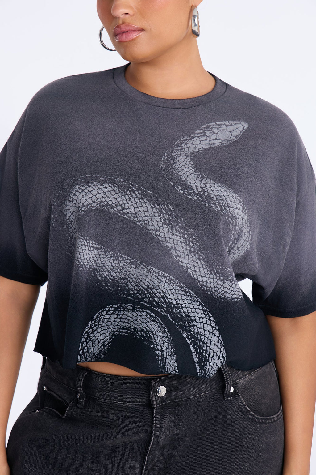 Slither Washed Raw Hem Tee - Black