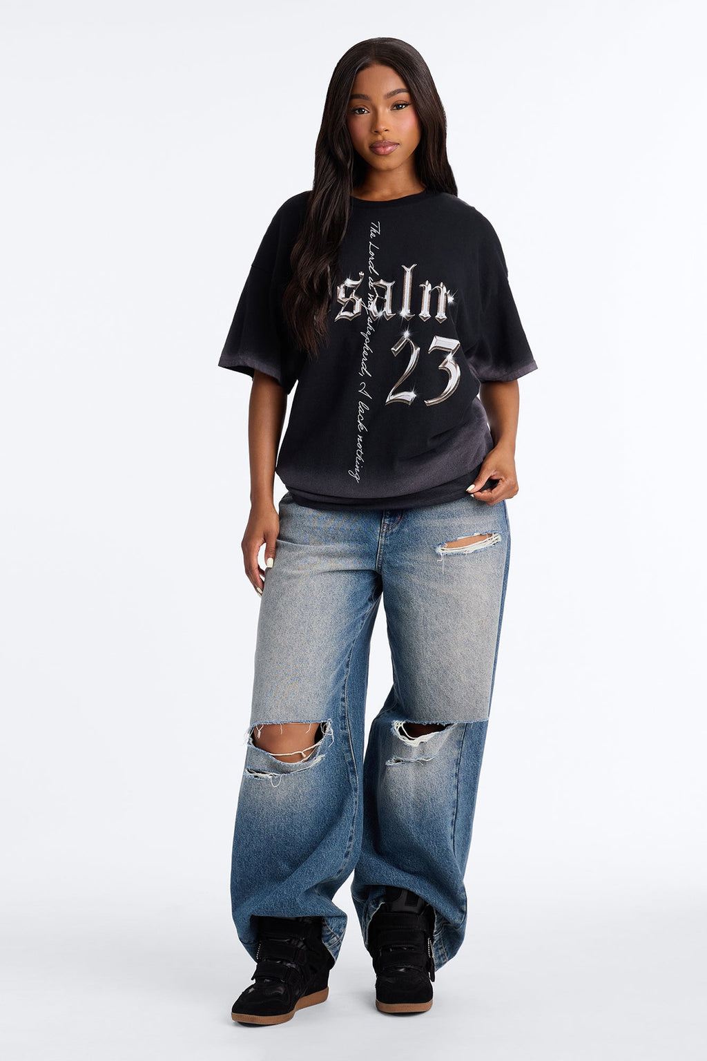 Psalm 23 Cross Washed Tee - Black