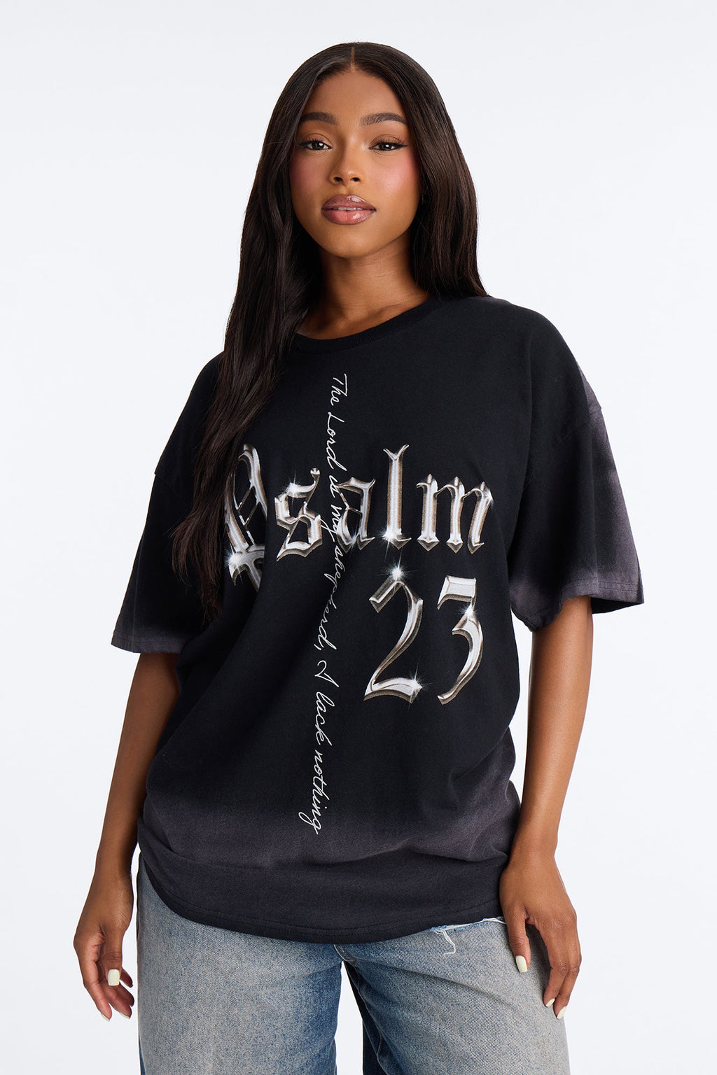 Psalm 23 Cross Washed Tee - Black