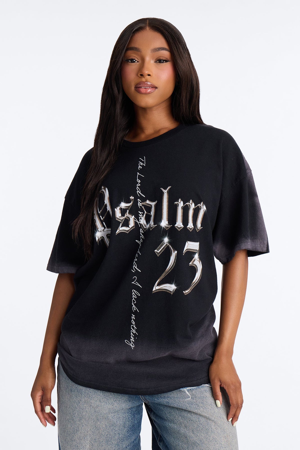 Psalm 23 Cross Washed Tee - Black