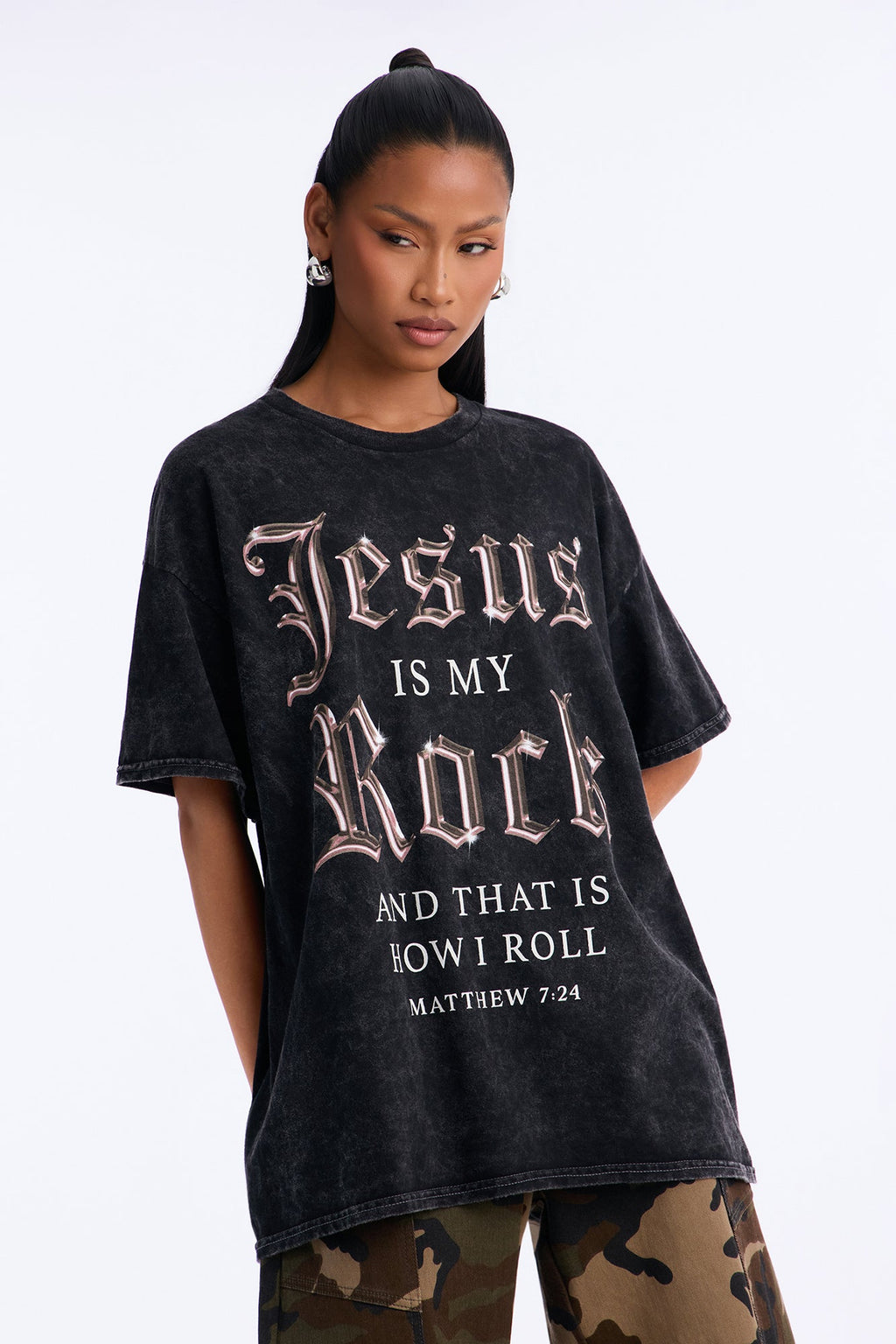 Jesus Is My Rock Washed Tee - Black