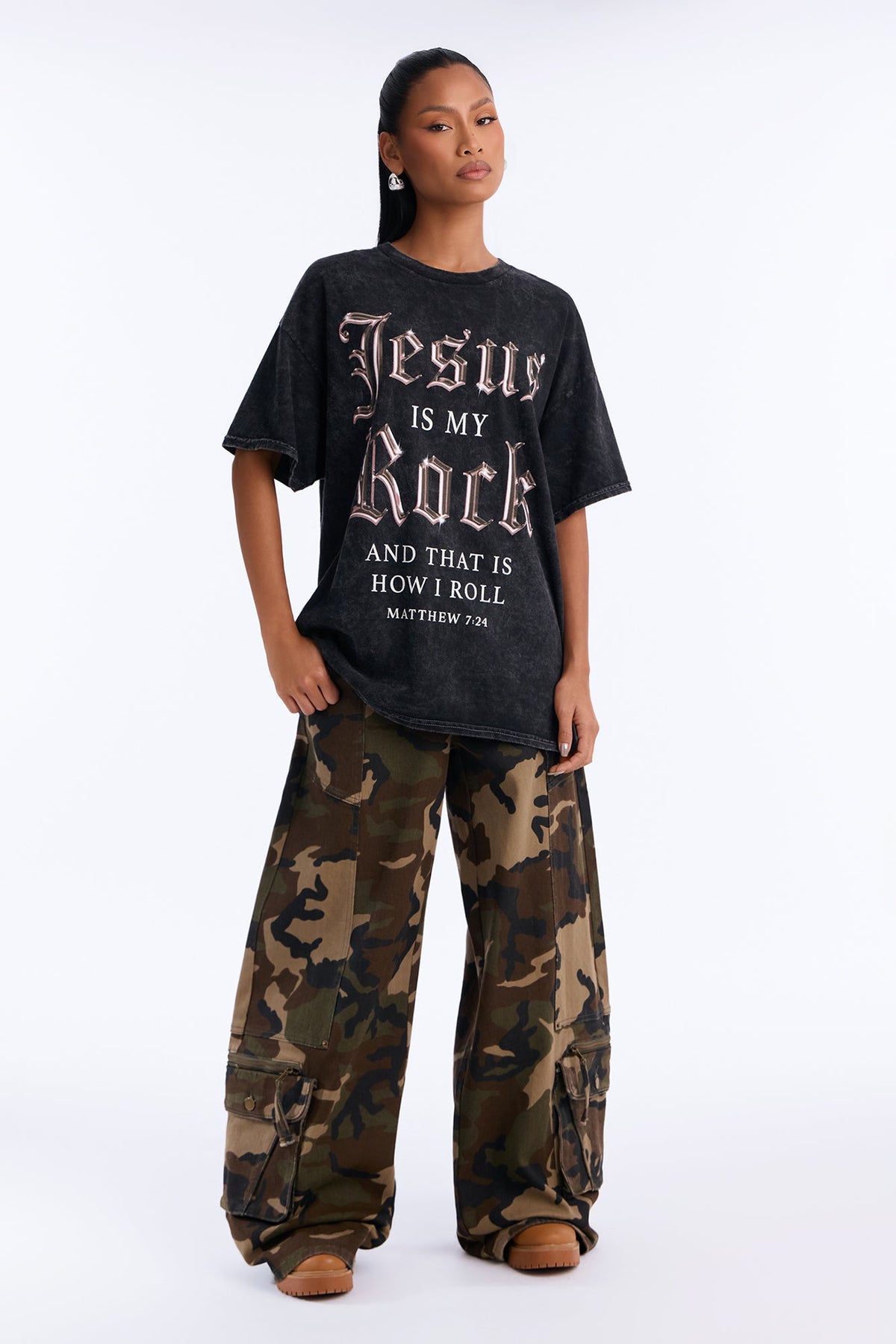 Jesus Is My Rock Washed Tee - Black