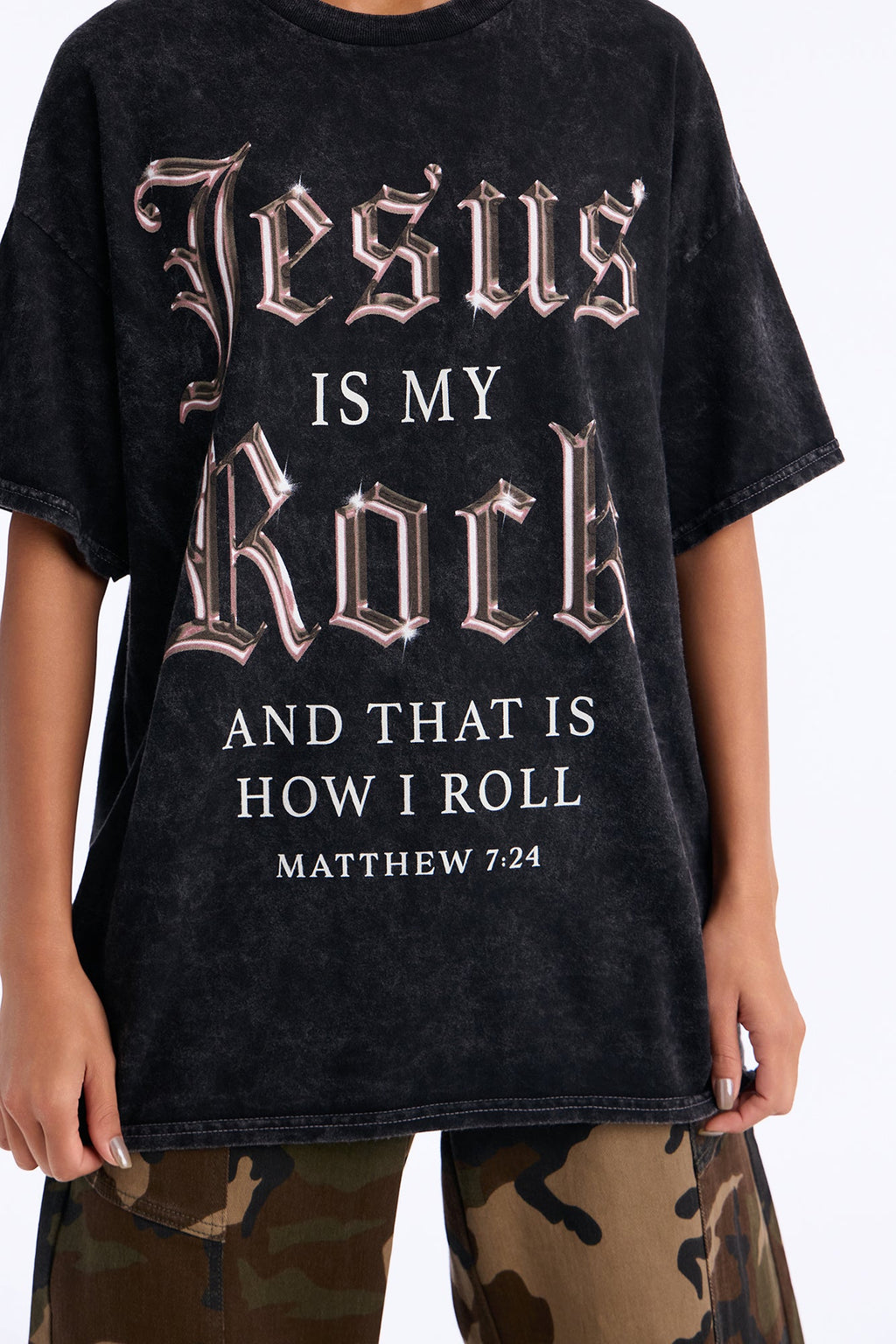 Jesus Is My Rock Washed Tee - Black