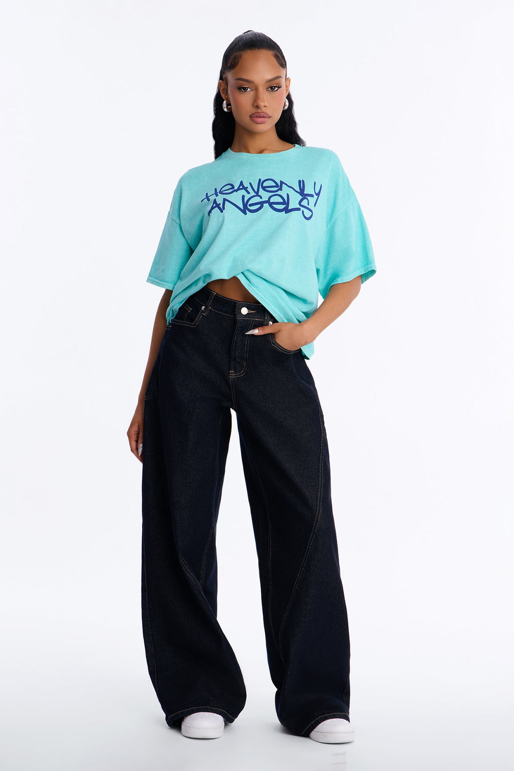 Heavenly Angels Washed Oversized Tee - Aqua