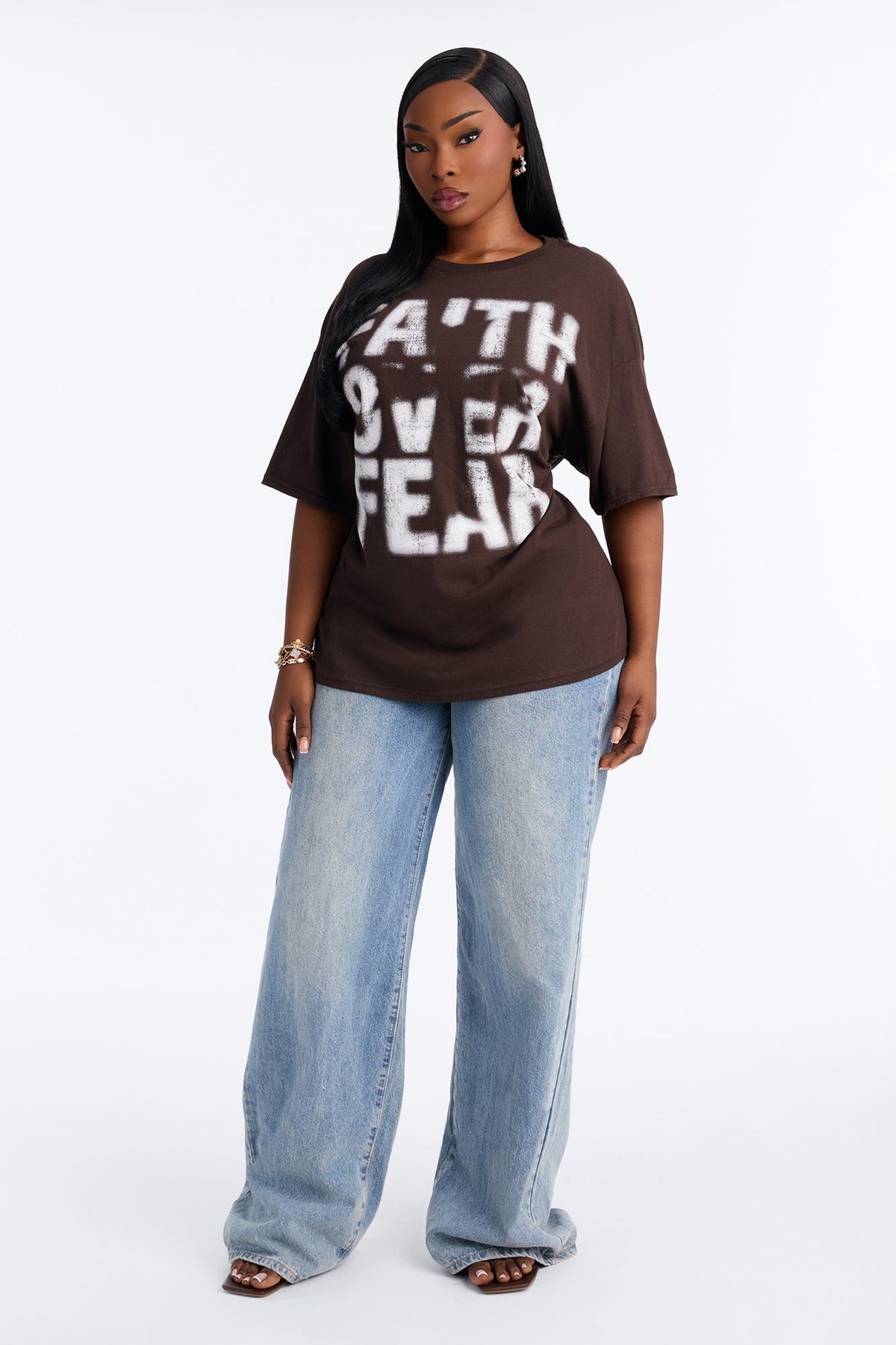 Faith Over Fear Faded Cross Tee - Chocolate