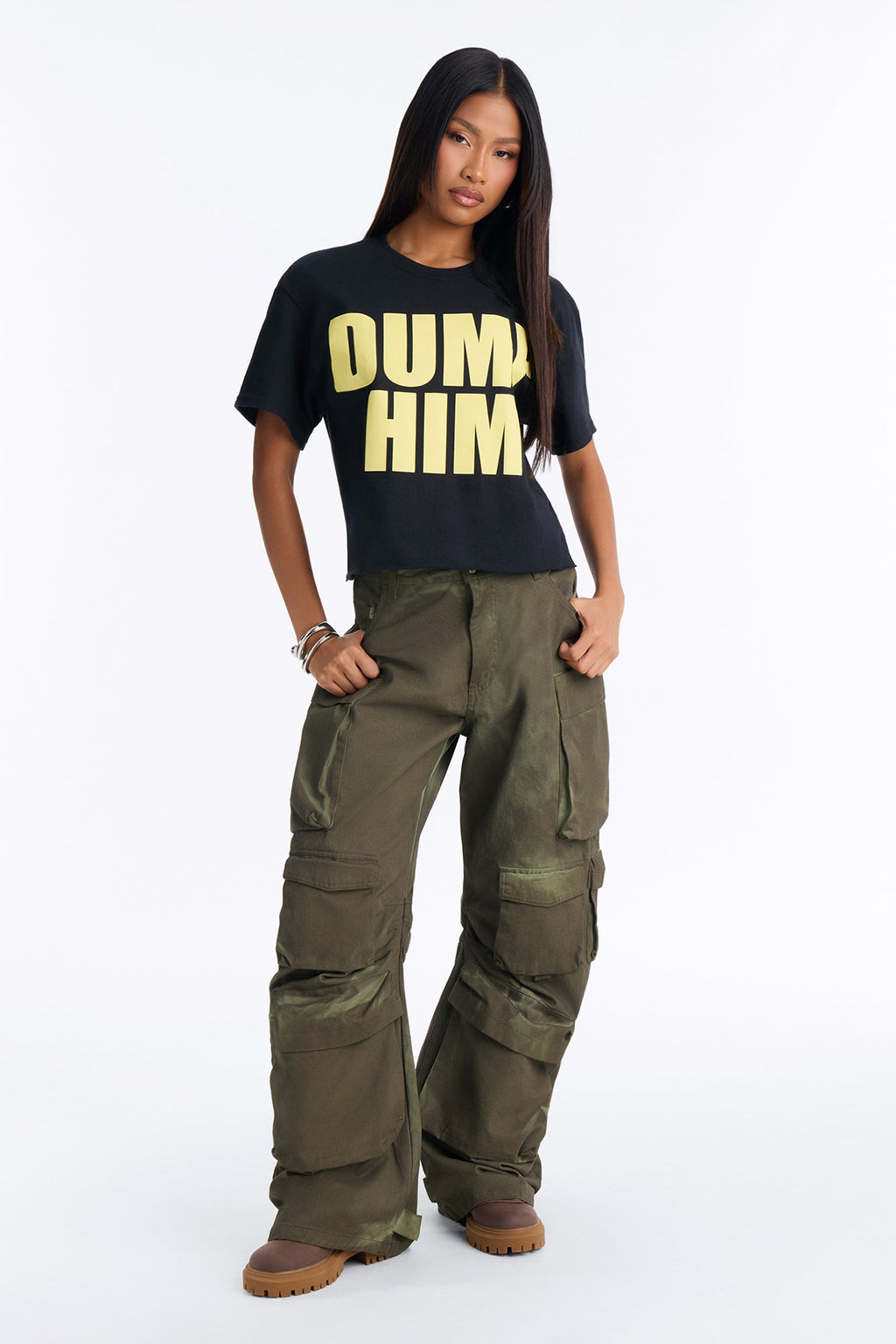 Dump Him Raw Hem Tee - Black
