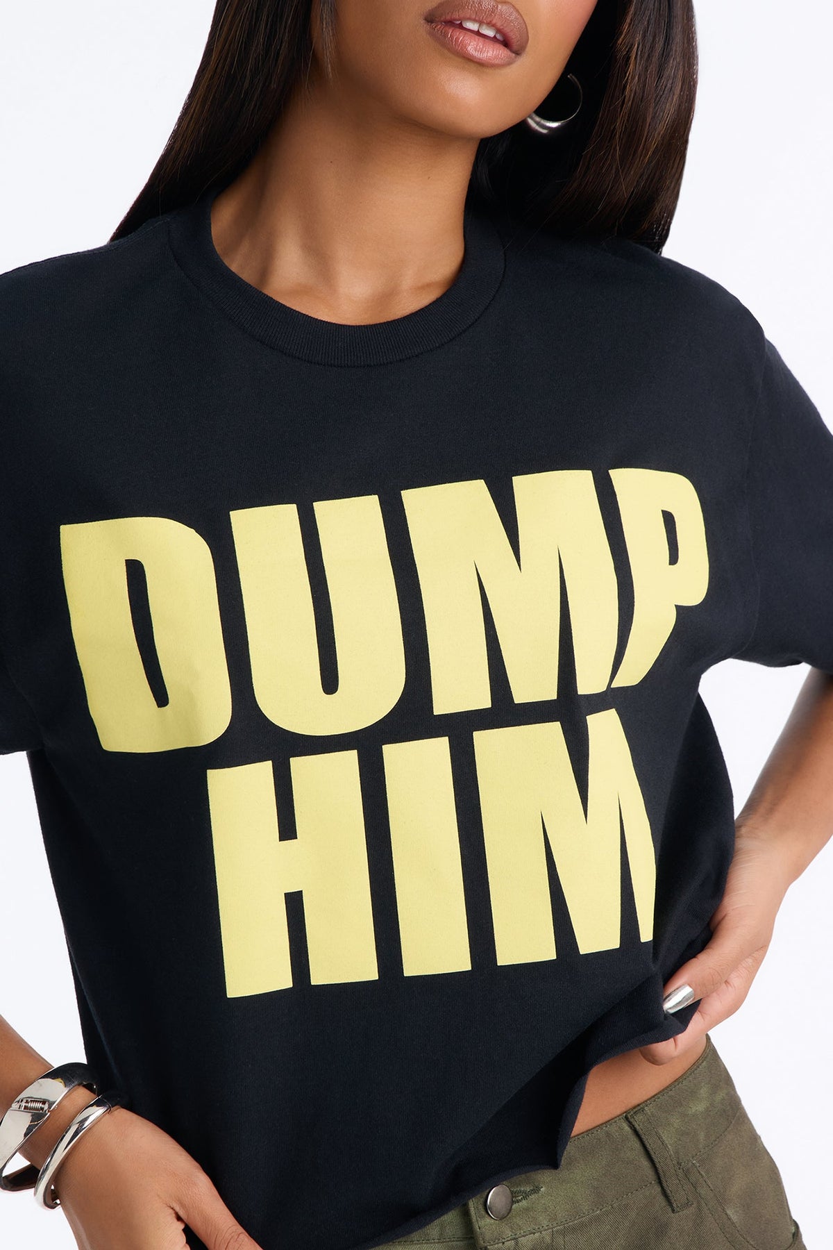 Dump Him Raw Hem Tee - Black