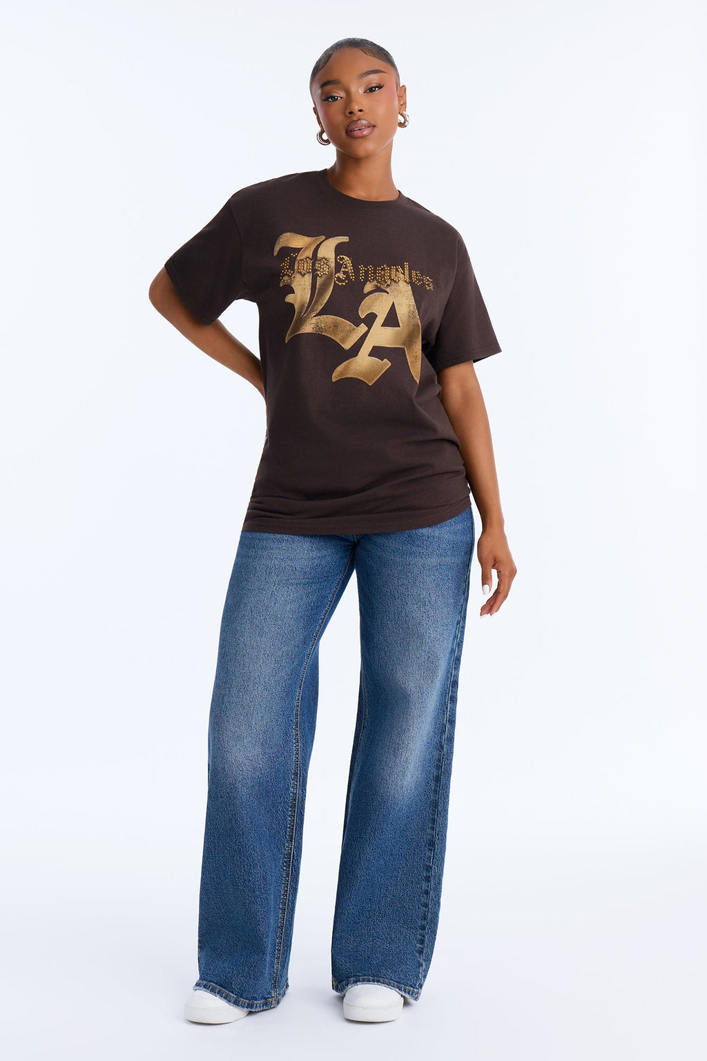 Los Angeles Rhinestone Script Tee - Chocolate