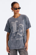 LA Sparkle Oversized Washed Tee - Charcoal