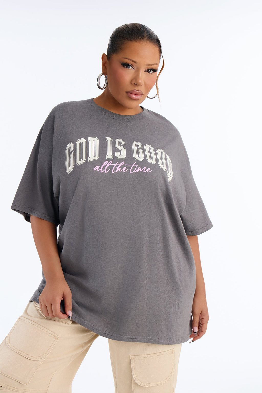 God Is Good All The Time Oversized Tee - Charcoal