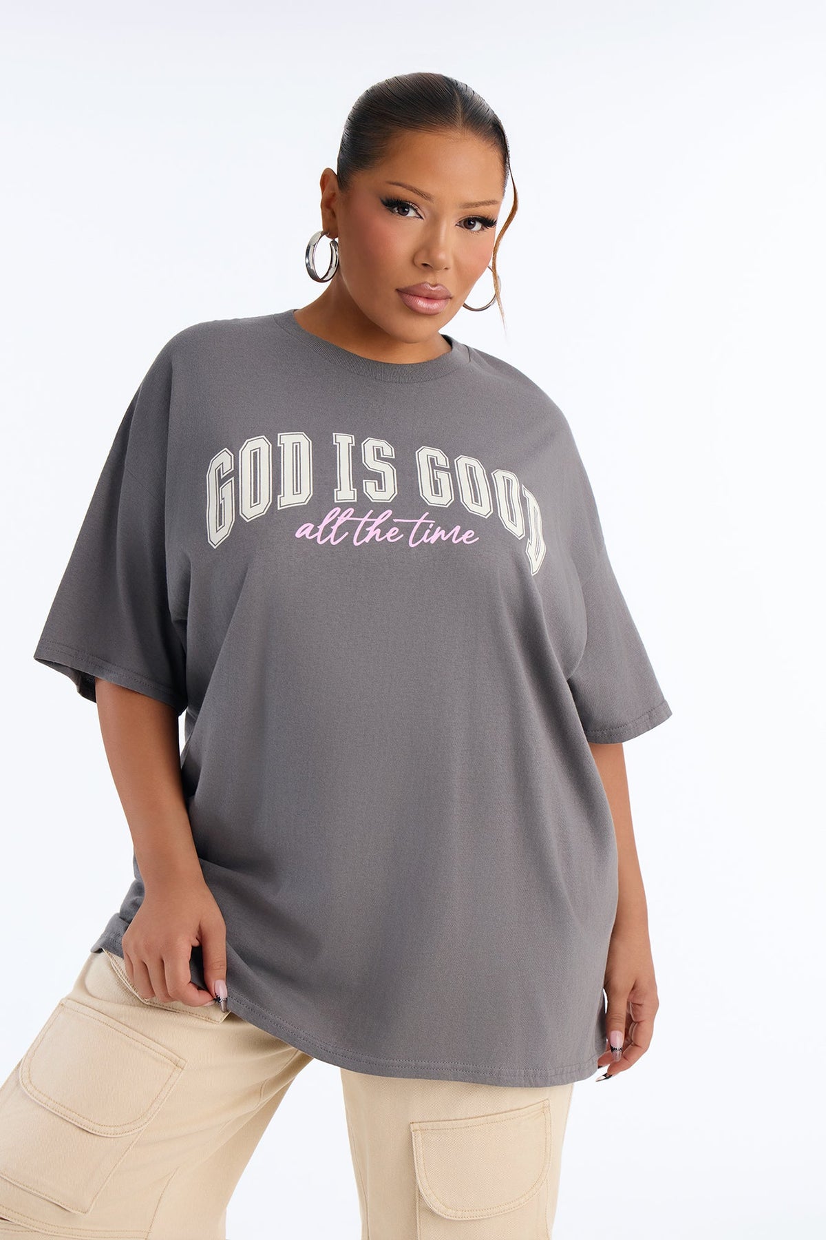 God Is Good All The Time Oversized Tee - Charcoal