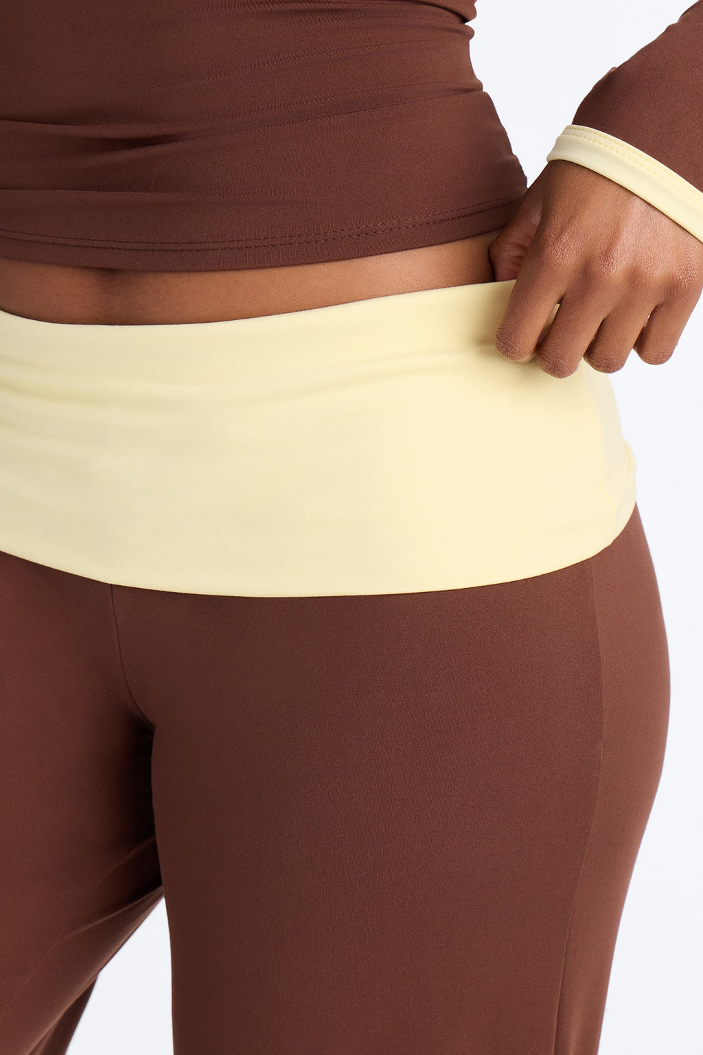 Hailey Foldover Waist Pant Set - Brown/combo