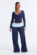 Hailey Foldover Waist Pant Set - Navy