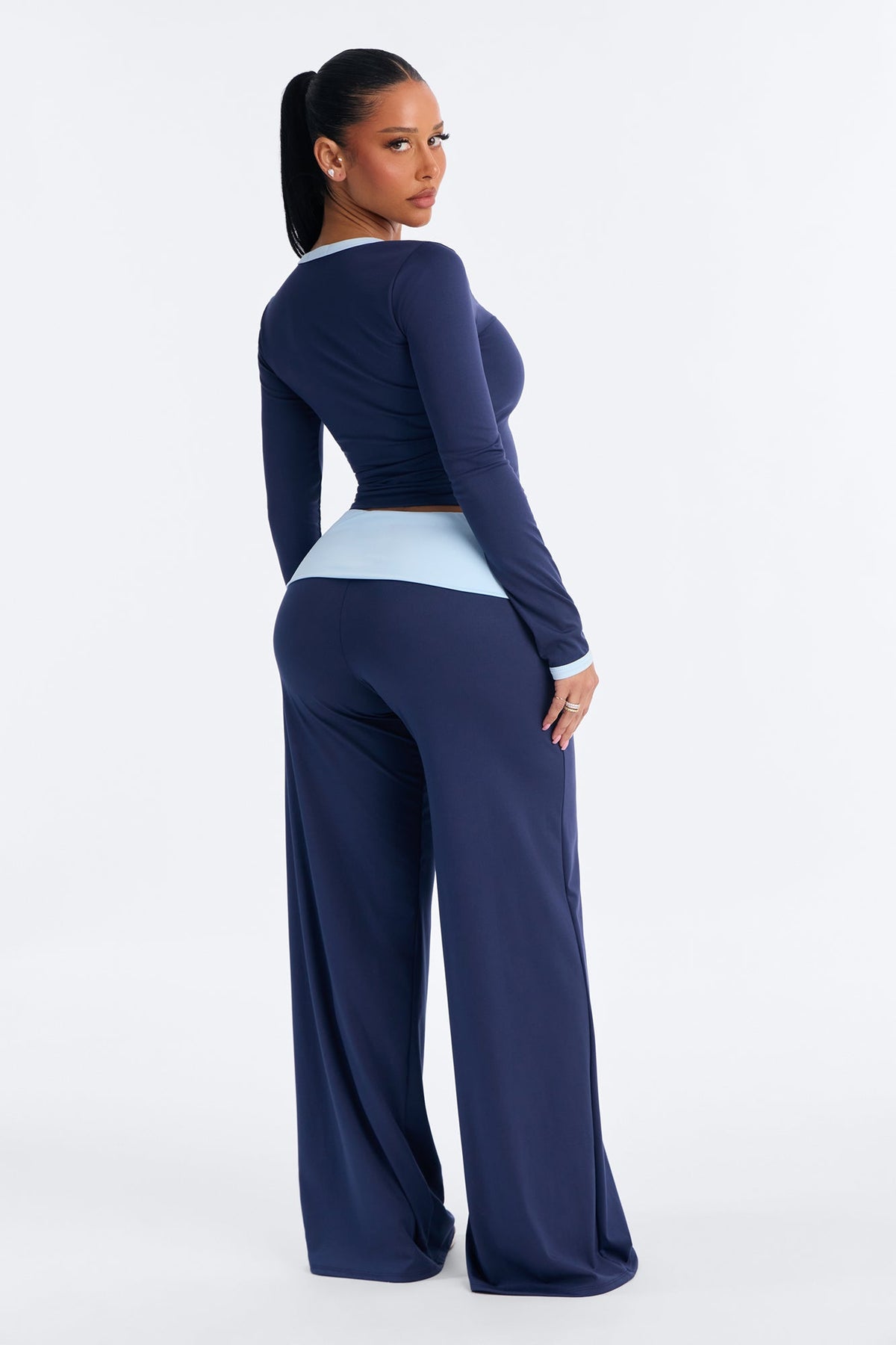 Hailey Foldover Waist Pant Set - Navy
