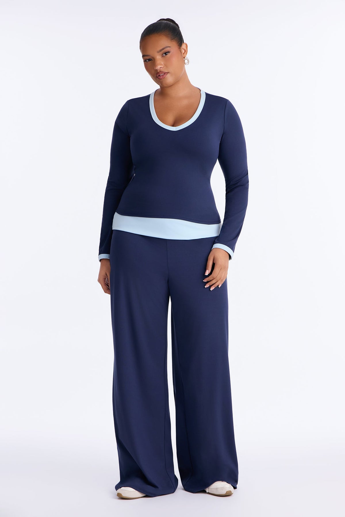 Hailey Foldover Waist Pant Set - Navy