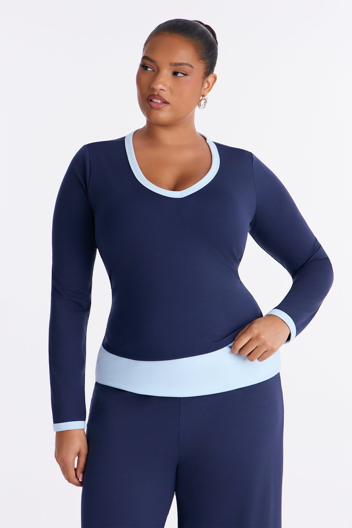 Hailey Foldover Waist Pant Set - Navy