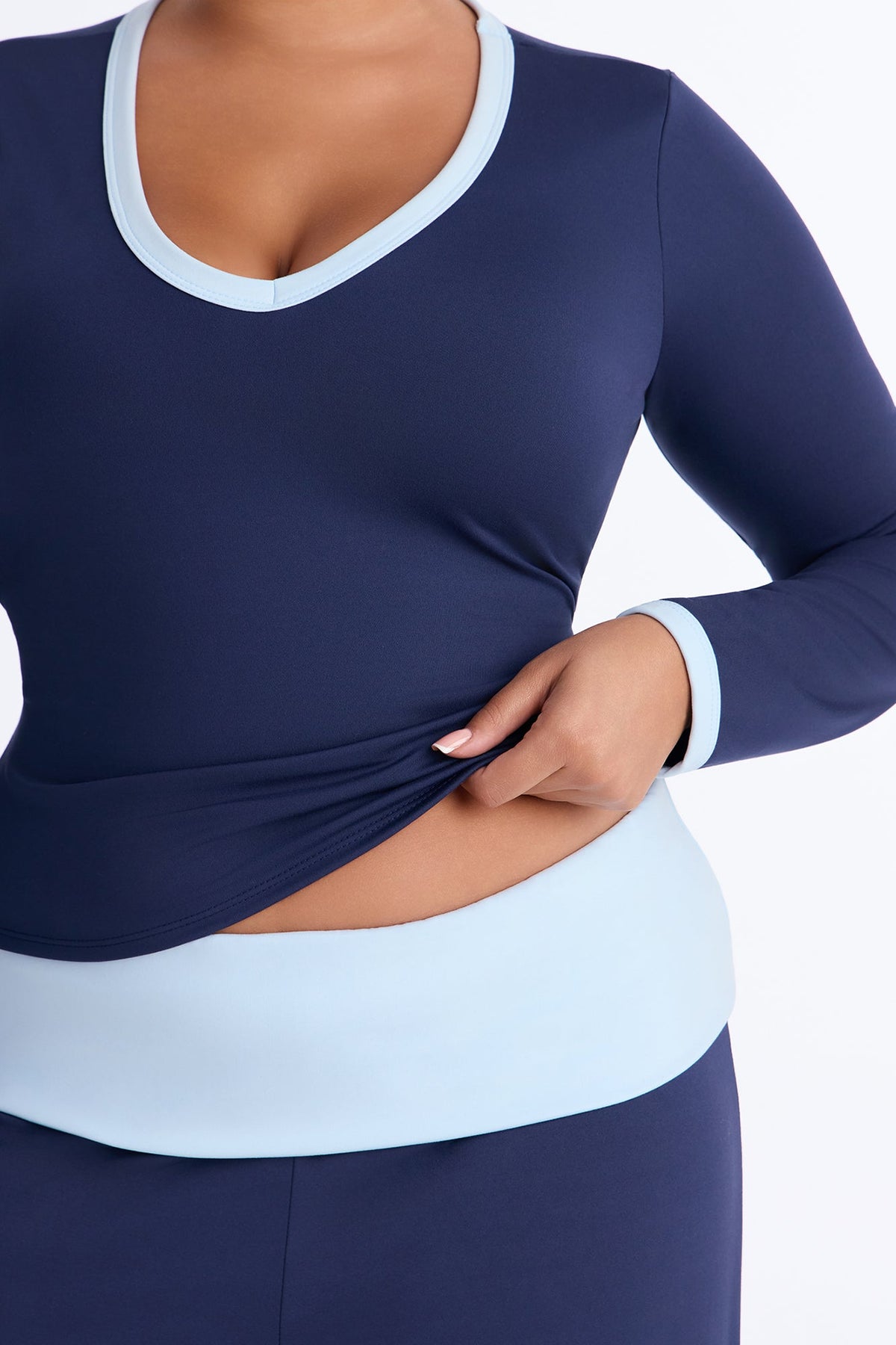 Hailey Foldover Waist Pant Set - Navy