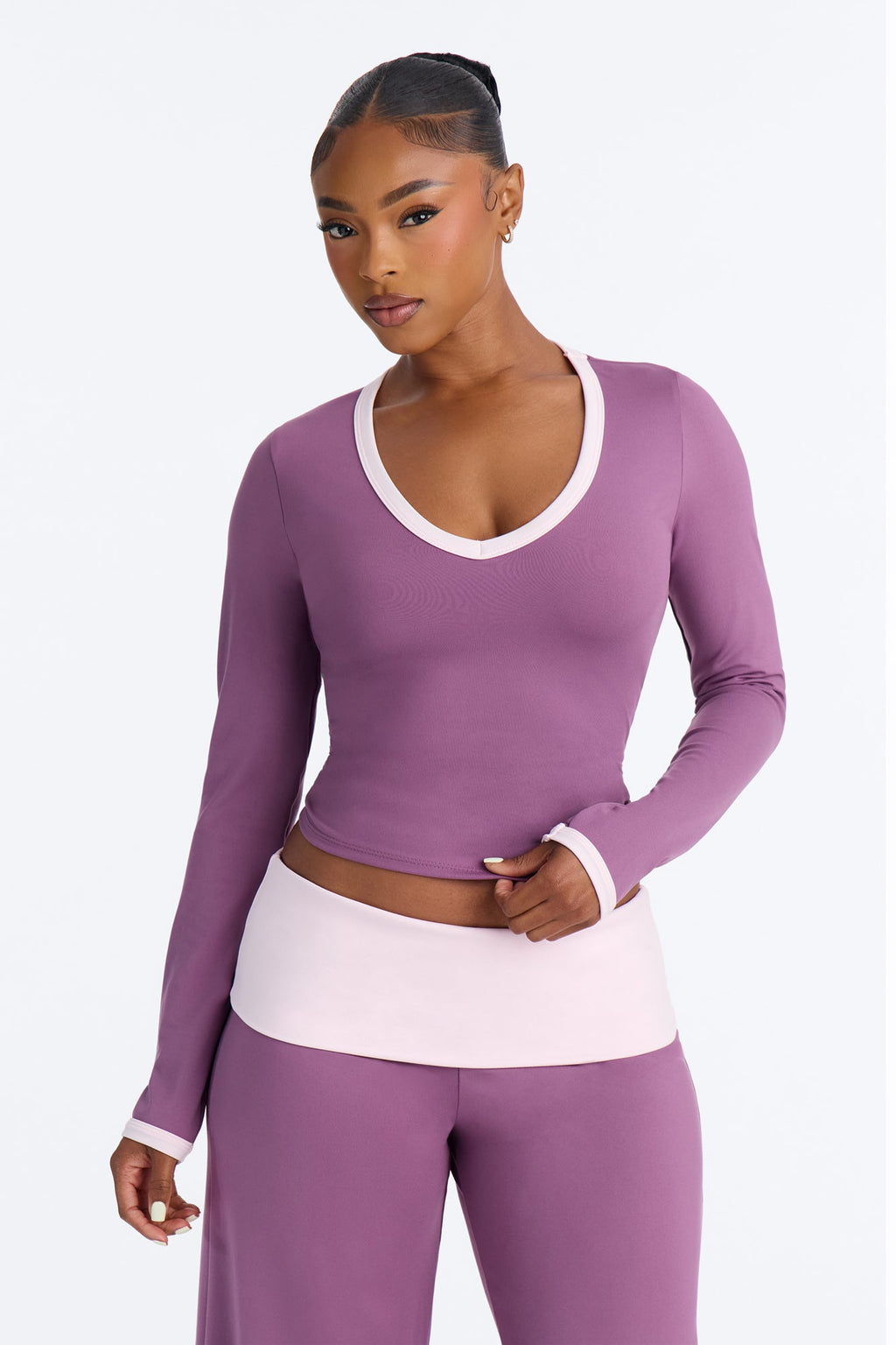 Hailey Foldover Waist Pant Set - Plum